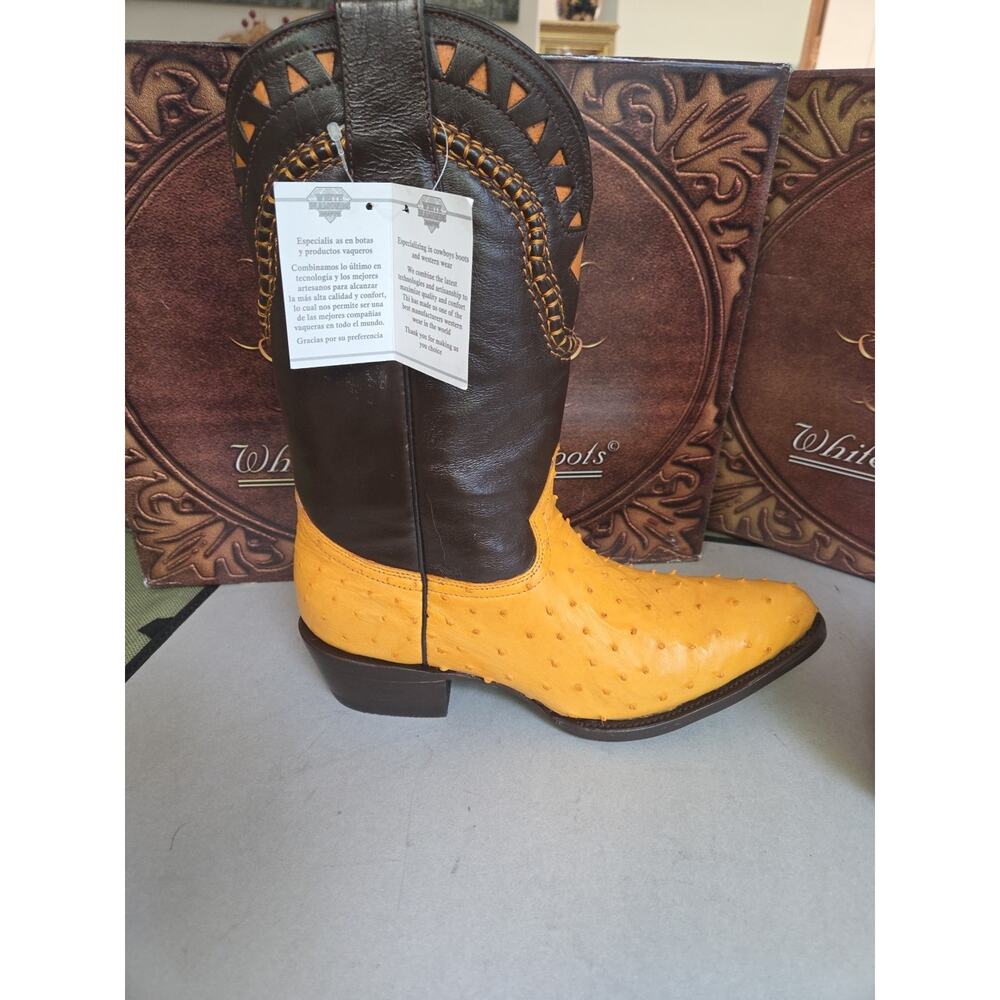White Diamond Ostrich Skin Handmade Exotic Cowboy Boots US10 Mexico - Picture 4 of 11